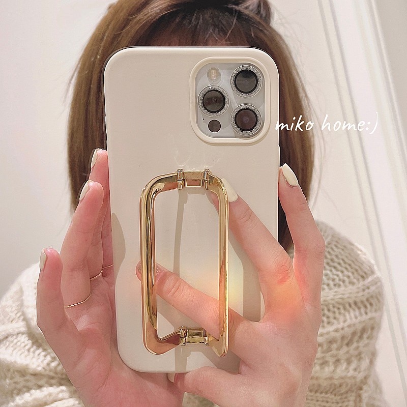 Ốp Điện Thoại Màu Trơn Có Giá Đỡ Kim Loại Sang Trọng Cho IPhone 12 13 14 Pro Max 11 X XS Max XR 7 8 Plus SE 2020