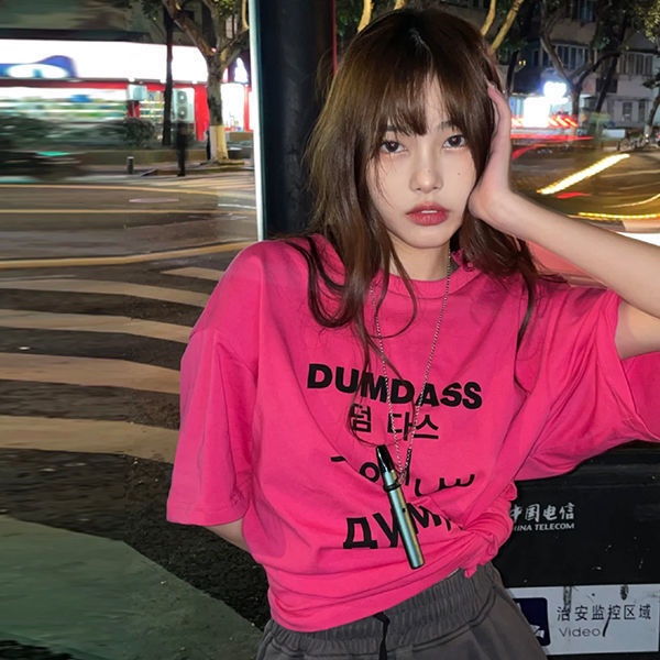 COZOK Áo Thun Tay Ngắn Cổ Tròn Dáng Rộng In Chữ Thời Trang Hàn Quốc Trẻ Trung