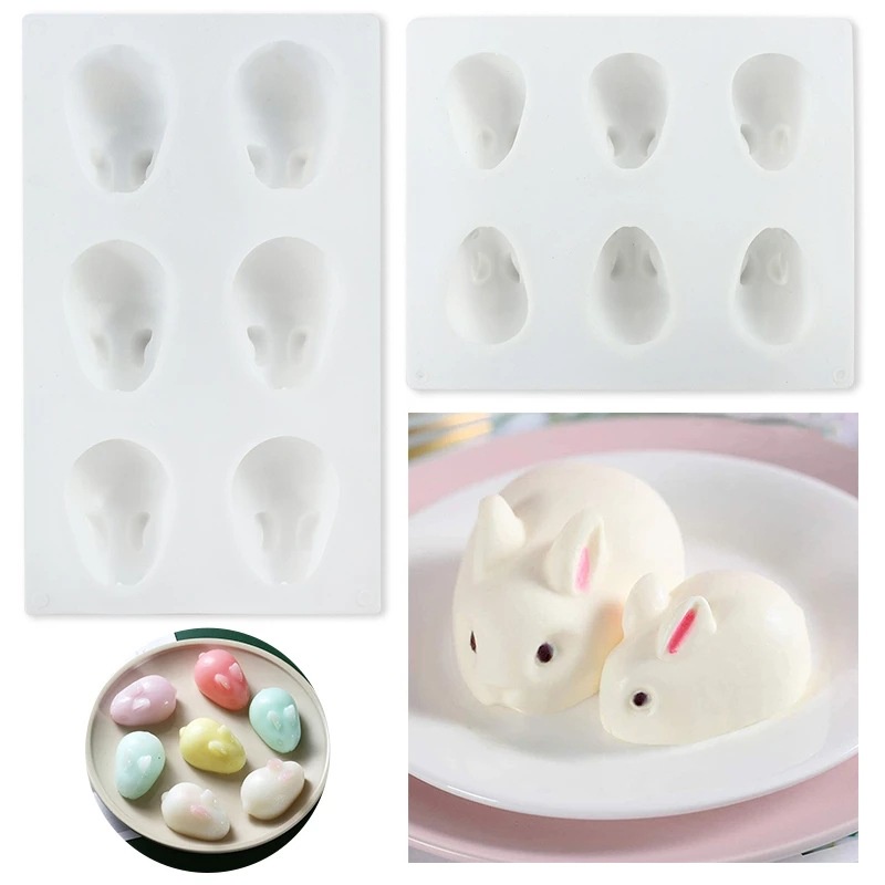 Khuôn silicon tạo hình con thỏ làm bánh, thạch rau câu, socola  6 ô  20*17*3.5cm