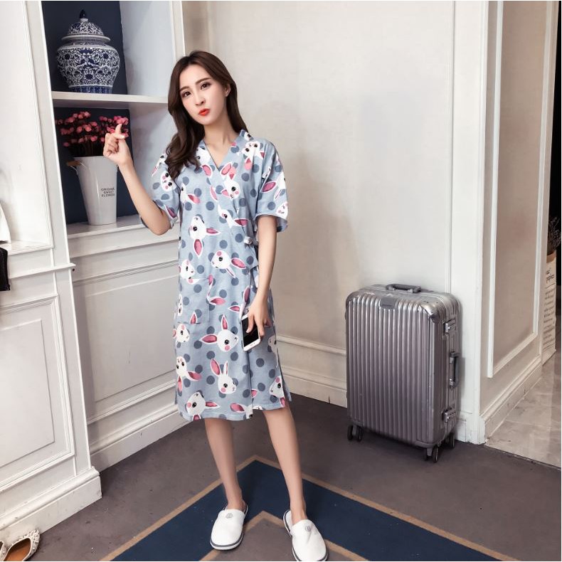 Áo choàng ngủ kimono mặc nhà - Họa tiết Thỏ xám DN023 | BigBuy360 - bigbuy360.vn