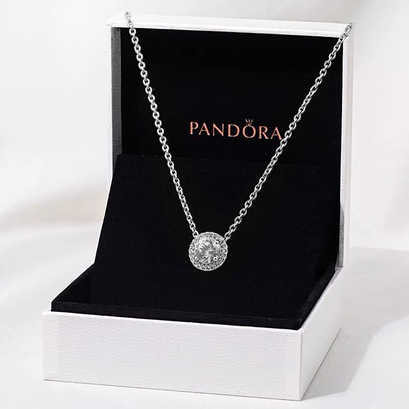PANDORA Vòng cổ Bạc 925 Mặt Đính Đá Cz Thời Trang Cho Nữ