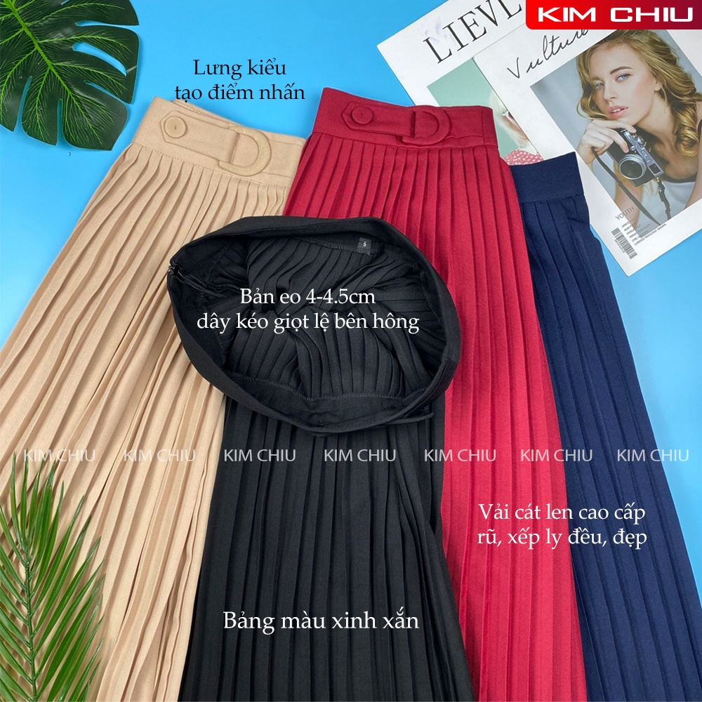 Chân Váy Xếp Ly Lưng Kiểu Dài Qua Gối, Form Xuông, Dáng Chuẩn Đẹp Dài 66cm Vải Cát Len Rũ Mềm Mịn CVXL-03