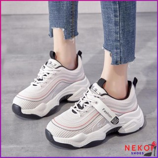 Giày Thể Thao Sneakers Nữ Đế Độn 3cm NEKO4 Màu Kem Trang Trí Lượn Sóng Siêu Dễ Thương