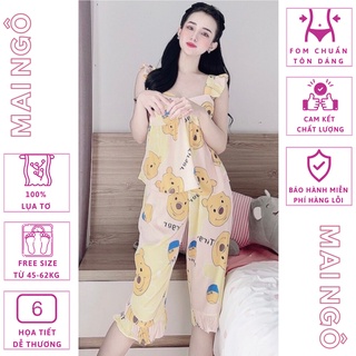 Bộ Ngủ Nữ Tay Cánh Tiên Mặc Mùa Hè, Nhiều Họa Tiết Dễ Thương - Đồ Bộ Lụa/Lanh/Satin Quần Lửng/Lỡ Mặc Ở Nhà Nữ, MAI NGÔ
