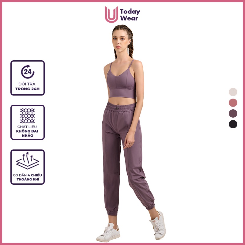 Quần tập jogger gym yoga thể thao nữ Rainbow lưng cao màu trơn Today U Wear