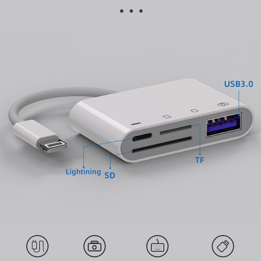 OTG và Cáp chuyển đổi Lightning kiêm đầu đọc thẻ nhớ SD TF cho iphone, ipad