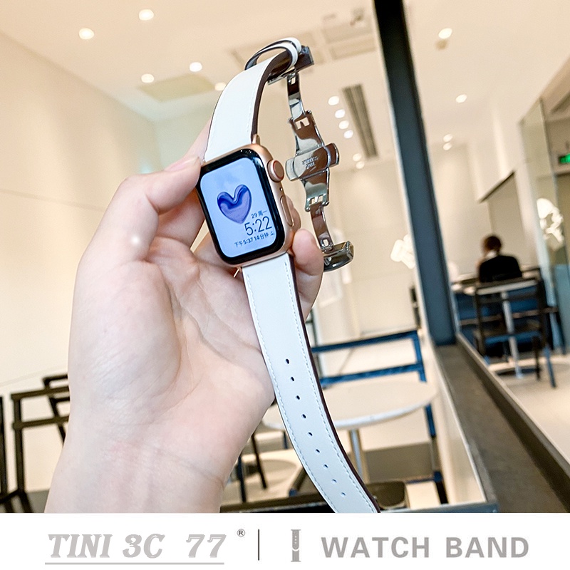 Dây Đeo Bằng Da Khóa Kim Loại Cho Đồng Hồ Thông Minh Apple Watch Series 7 6 5 4 3 2 1 SE iWatch7 45mm 38/41/40/42 44mm