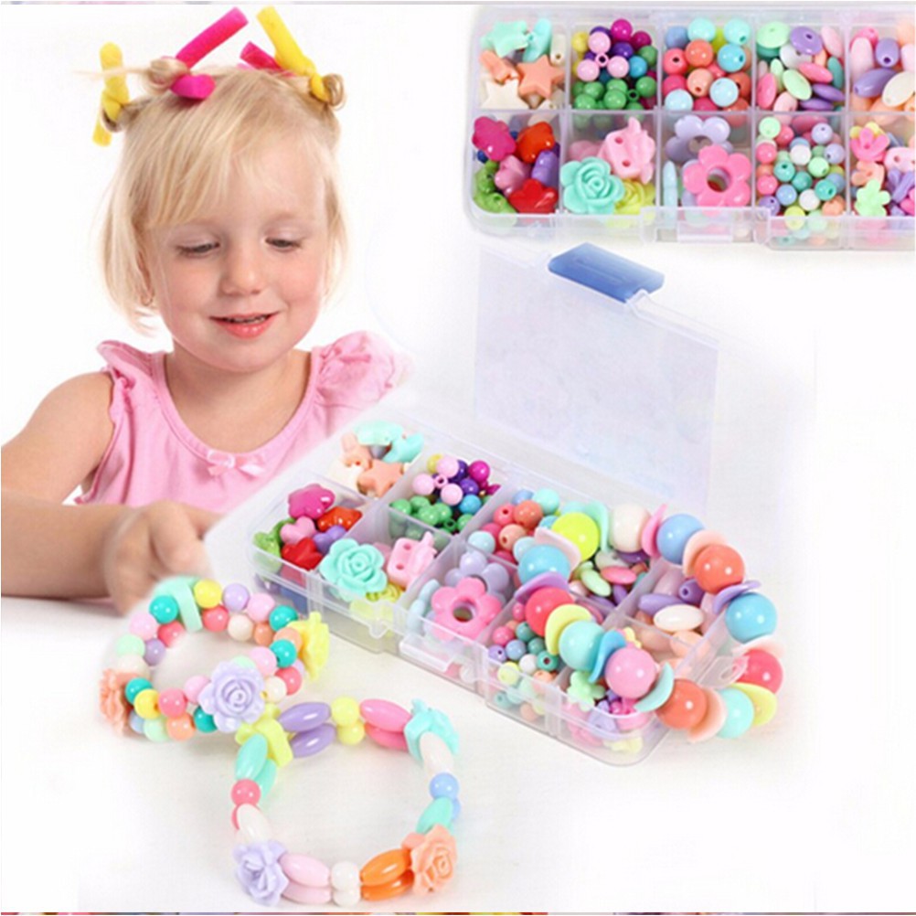 Bộ 450 hạt cườm xếp hình tự làm vòng đeo tay nhiều màu sắc cho bé còng