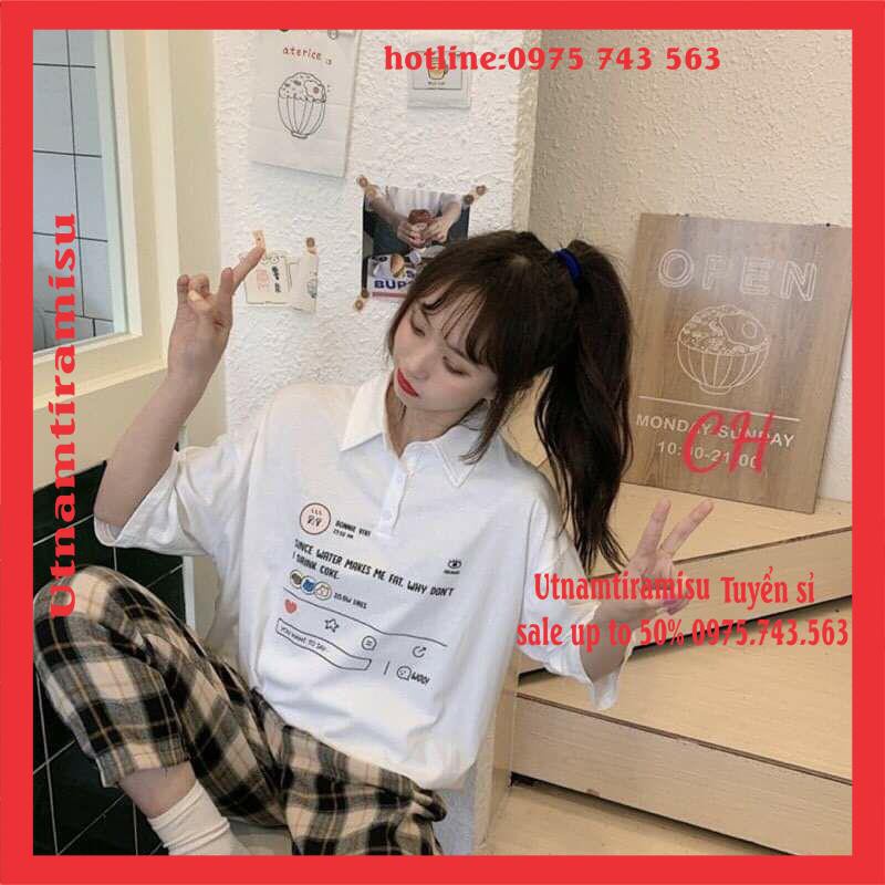 Áo thun POLO Pony Vivi  nữ tay lỡ có cổ♥️ Phông form rộng freesize unisex mặc đi học, cặp, nhóm, lớp in hình DỄ THƯƠNG