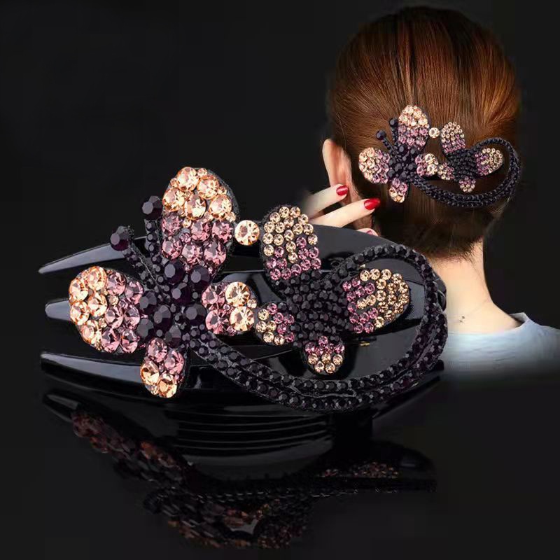 Haimeikang Kẹp Tóc Hình Nơ Đính Đá Phong Cách Retro Hàn Quốc Mới