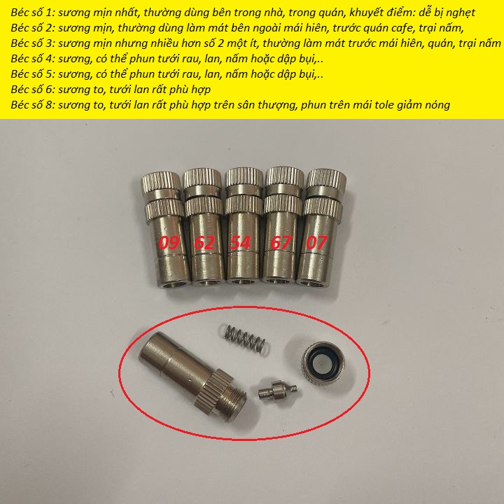 Béc phun sương inox số 1,2,3,4,5,6,7,8 tưới lan/rau/ hoa