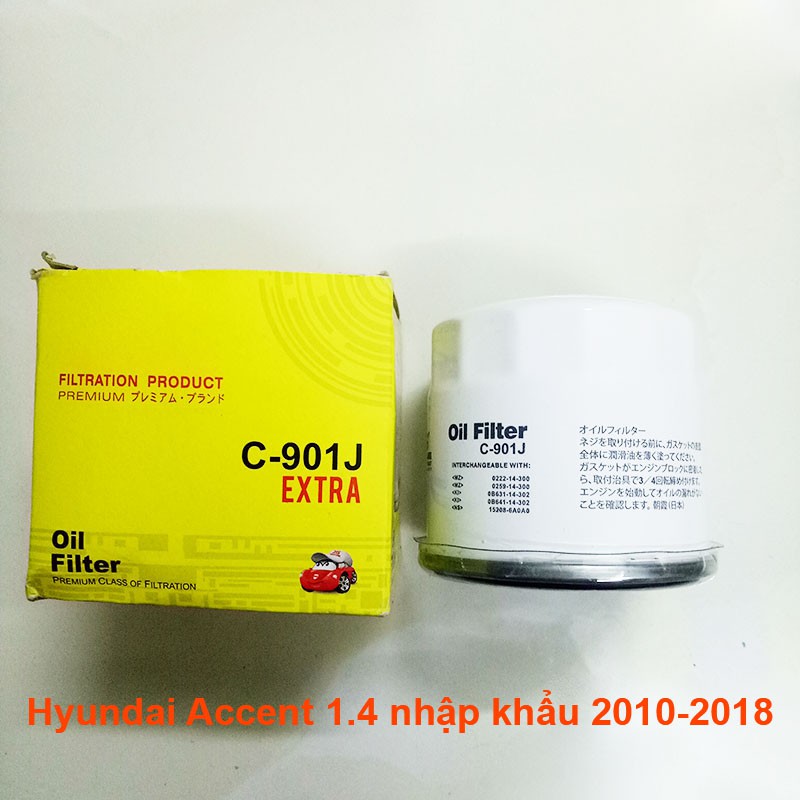 Lọc nhớt C901J-2 dùng cho Hyundai Accent 1.4 nhập khẩu 2010, 2011, 2012, 2013, 2014, 2015, 2016, 201