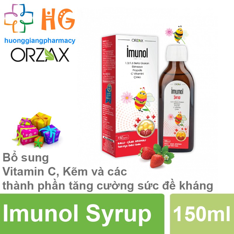 Imunol Syrup✅Chính Hãng- Bổ sung Vitamin C, Kẽm và các thành phần tăng cường sức đề kháng (Chai 150ml)