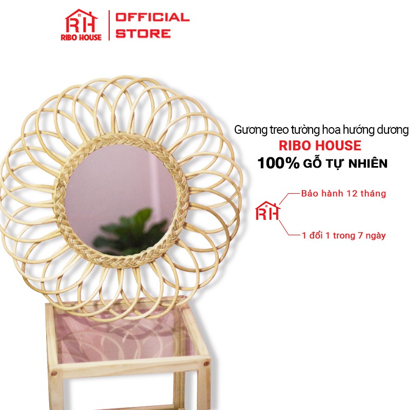 Gương treo tường mây hình hoa hướng dương RIBO HOUSE Gương mây tre đan size Lớn RIBO32