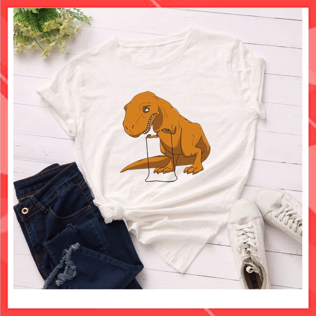 Áo thun phông nam nữ form rộng Familylove - Mẫu áo Unisex Khung long nhảy dây chất Cotton 100% cao cấp