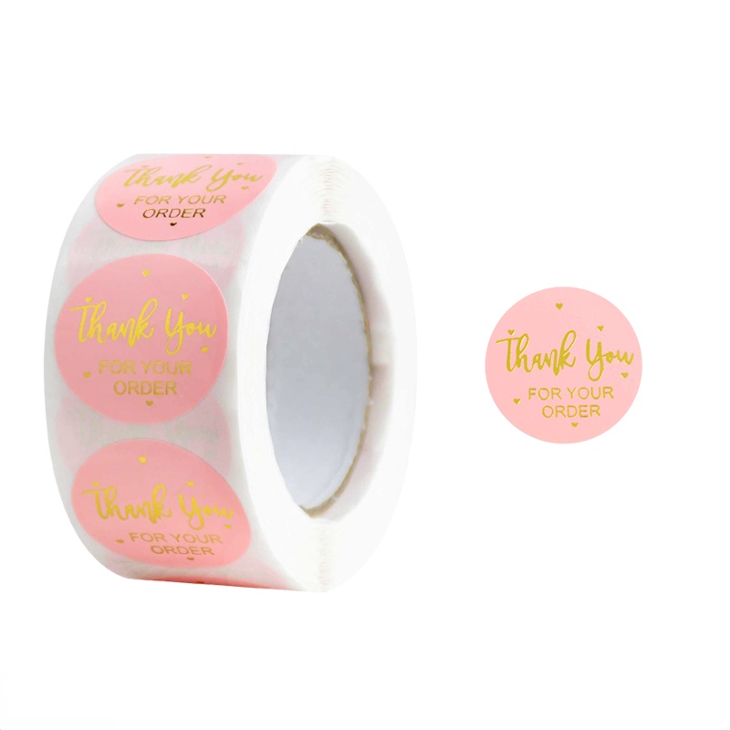 Bộ 500 Miếng Dán Tròn Màu Hồng In Chữ Thank You Dễ Thương Trang Trí Sổ Tay