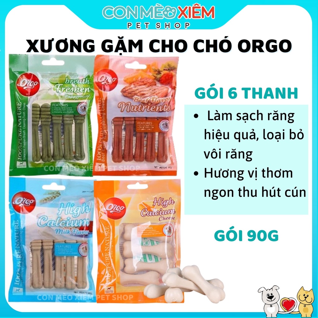Xương gặm cho chó Orgo 90g 6 xương sạch răng snack thơm miệng vôi răng cún Con Mèo Xiêm