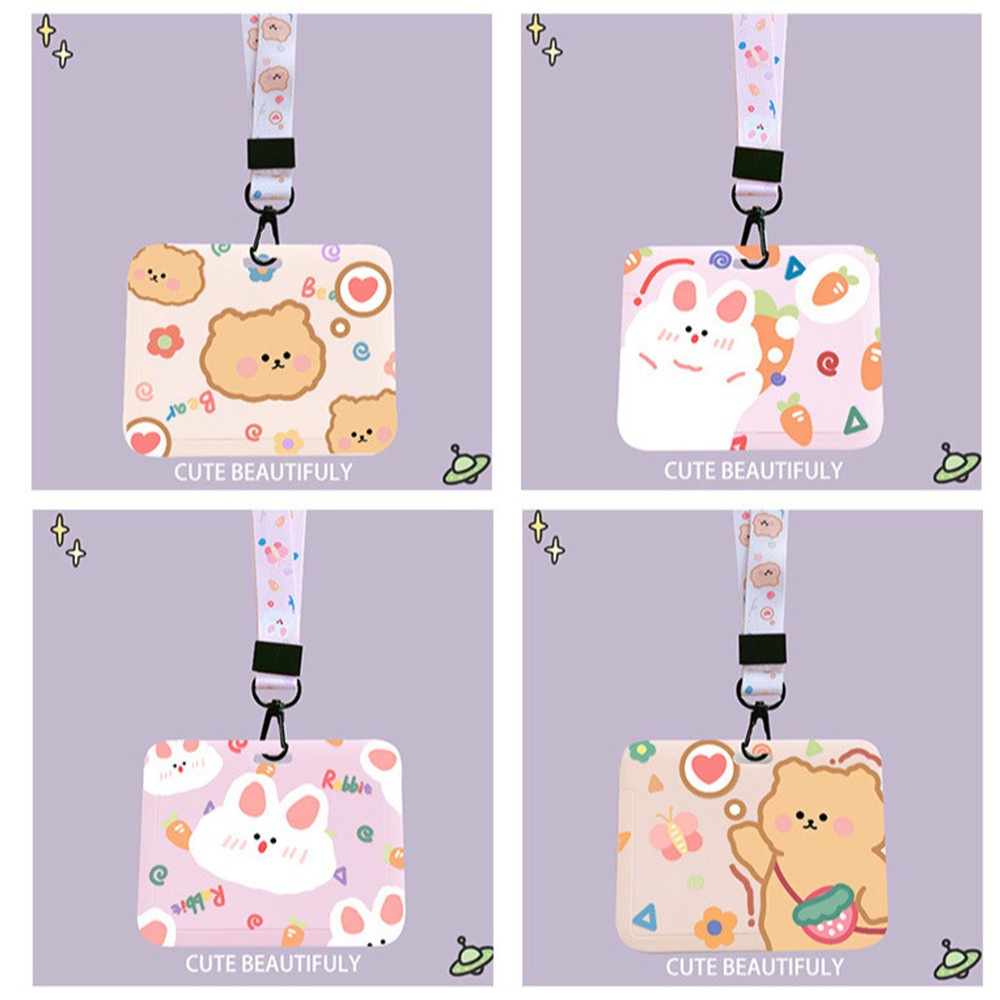 Dây đeo thẻ in hình thỏ gấu dễ thương phong cách Hàn Quốc