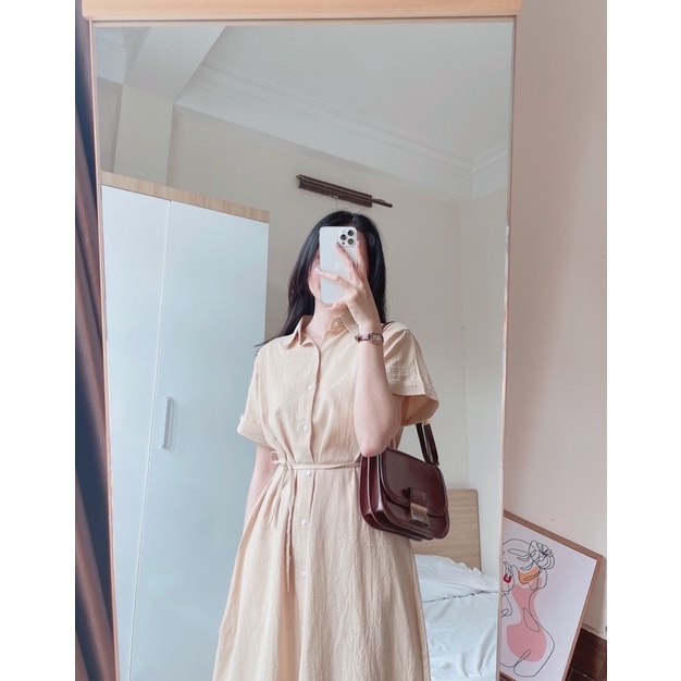 DEVONT DRESS - Váy linen dáng suông dài thắt eo REGEN