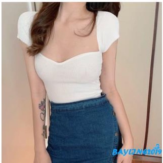 Áo Thun Tay Ngắn Màu Sắc Đơn Giản Quyến Rũ Cho Nữ