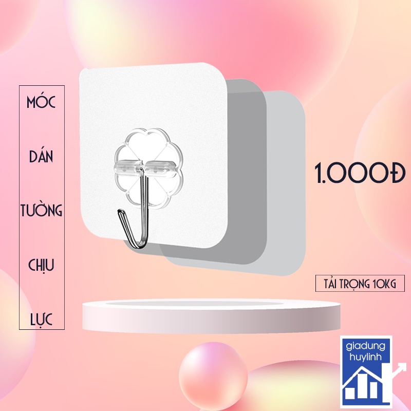 Móc dán tường siêu dính trong suốt chịu lực 10kg - Miếng dán tường trong suốt chịu lực có móc treo 6x6cm