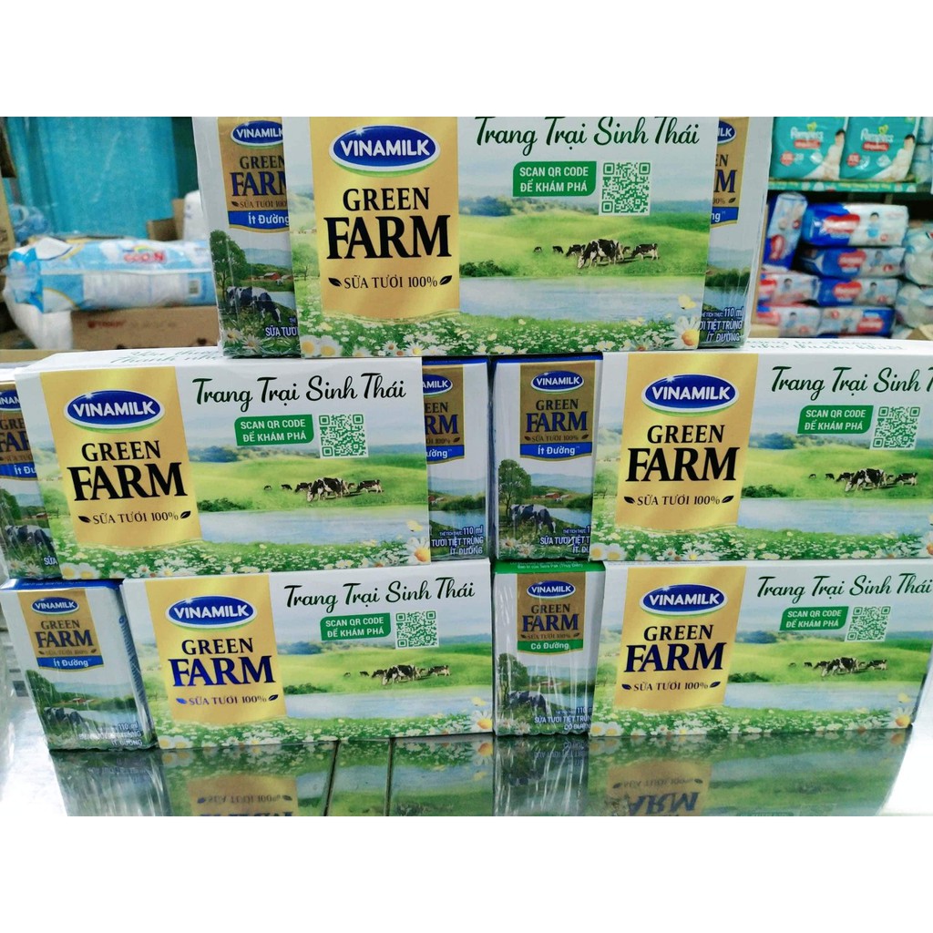 Sữa Tươi Tiệt Trùng Green Farm Cao Cấp VINAMILK 110ml có đường, ít đường date mới