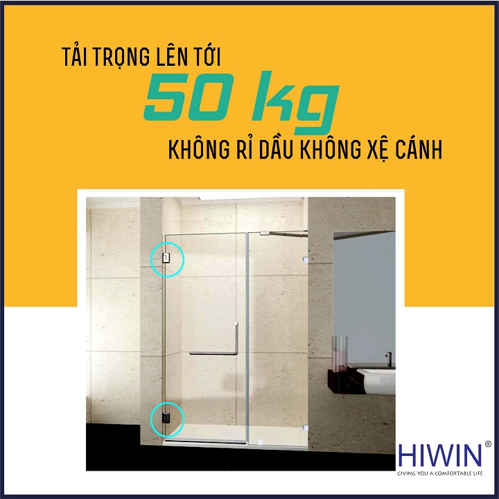 Bản lề phòng tắm kính 90 độ kính tường đế cân cạnh thẳng chất liệu inox 304 mặt gương HIWIN HG-009 (dày 5mm)