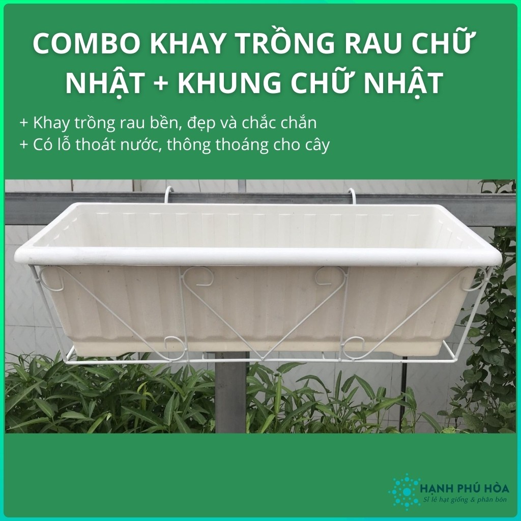 [Giá RẺ]  Khung Sắt Chữ Nhật 60x16+ Khay Trồng Rau Chậu Chữ Nhật 64x23 Trồng Rau Mầm, Rau Xà Lách, Rau Gia Vị - Nhẹ, Bền