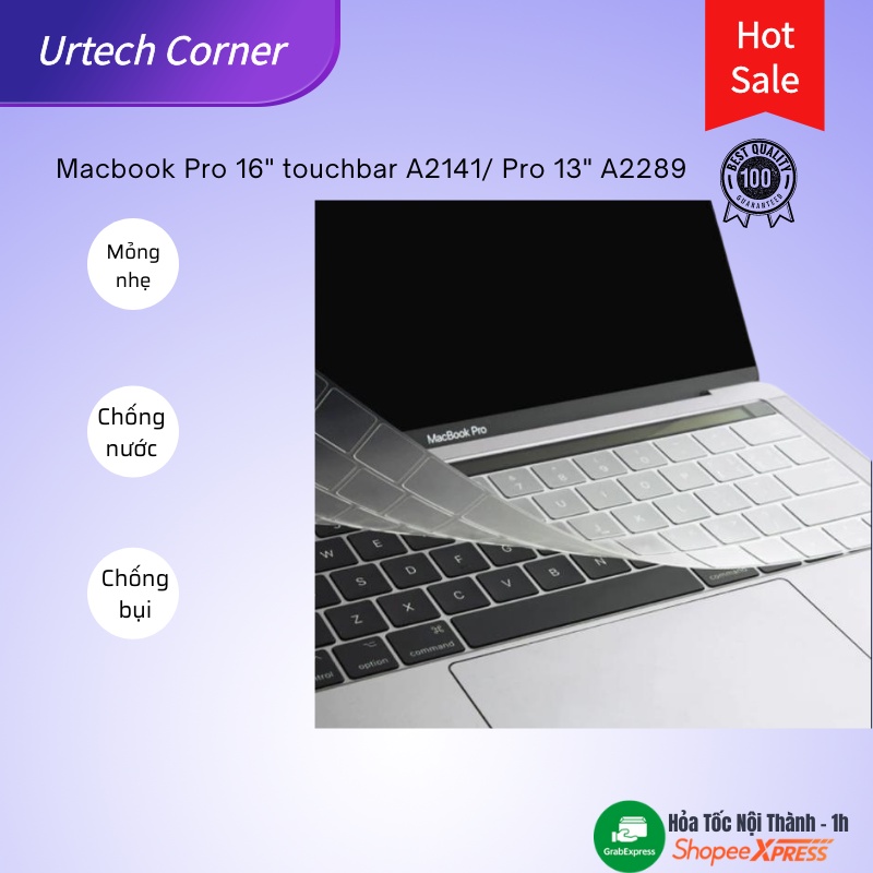 Phủ bàn phím silicone Wiwu Urtechcorner chống nước chống bụi cho Macbook Pro 16&quot; touchbar A2141/ Pro 13&quot; A2289