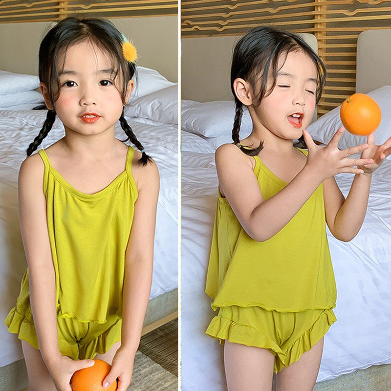 Bộ Đồ Ngủ Hai Dây Màu Sắc Đơn Giản Phong Cách Hàn Quốc Cho Bé Gái