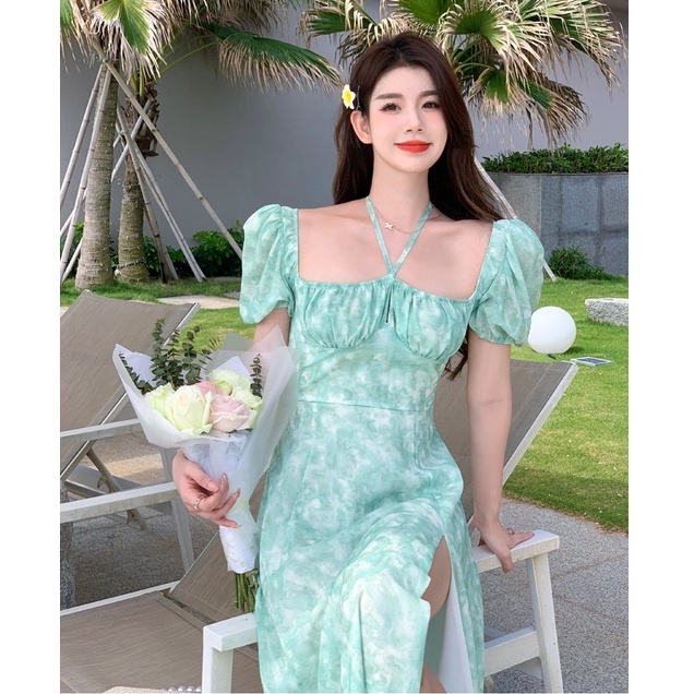 Váy đầm maxi 2dây trễ vai đi biển hoa  đẹp đi chơi hở lưng dáng dài rộng bigsize bikini sang chảnh Hàn Quốc 9656 DK1T304