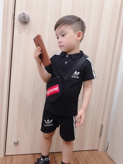 Bộ bé trai áo polo 3 sọc