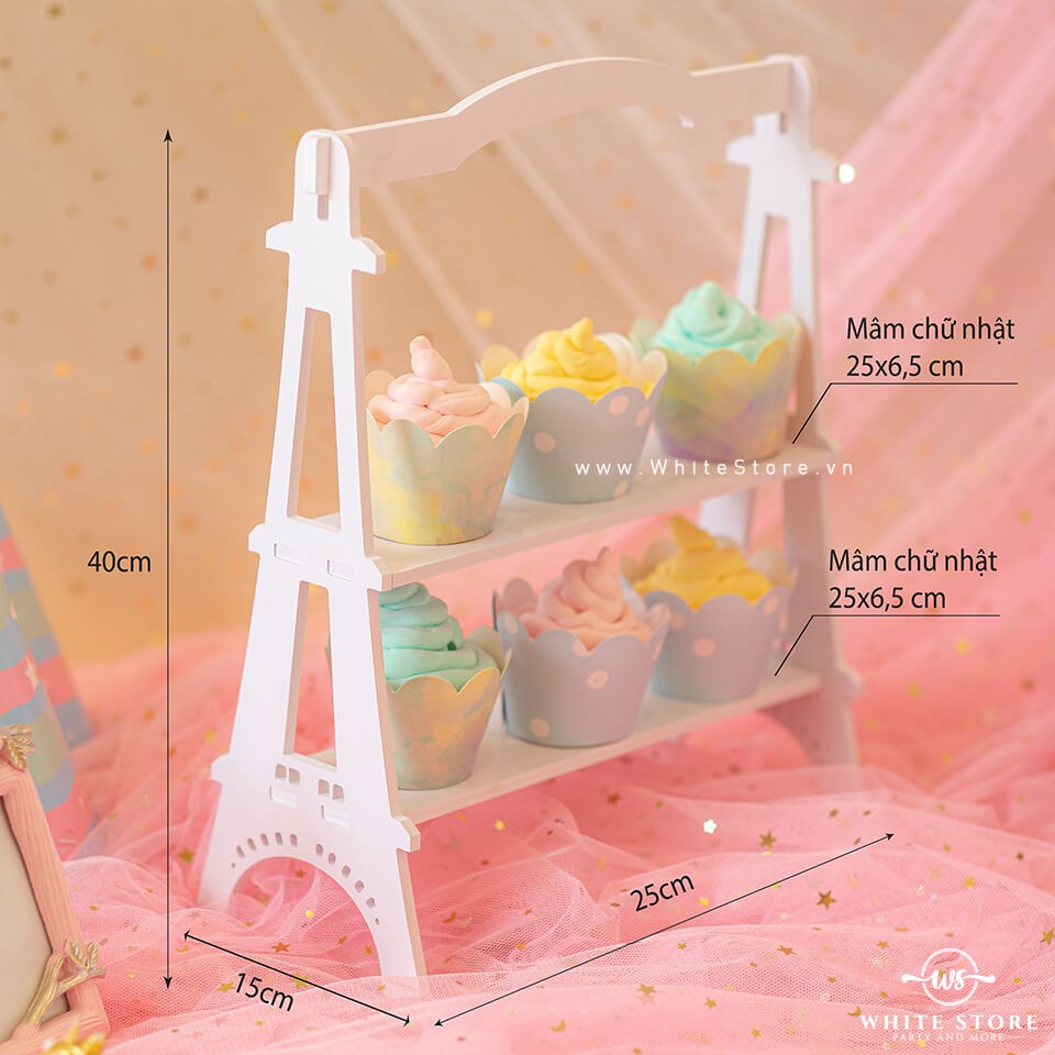 KỆ BÁNH CUPCAKE THÁP EIFFEL 2 TẦNG độc đáo và tháo lắp tiện lợi tái sử dụng nhiều lần - WhiteStore.vn