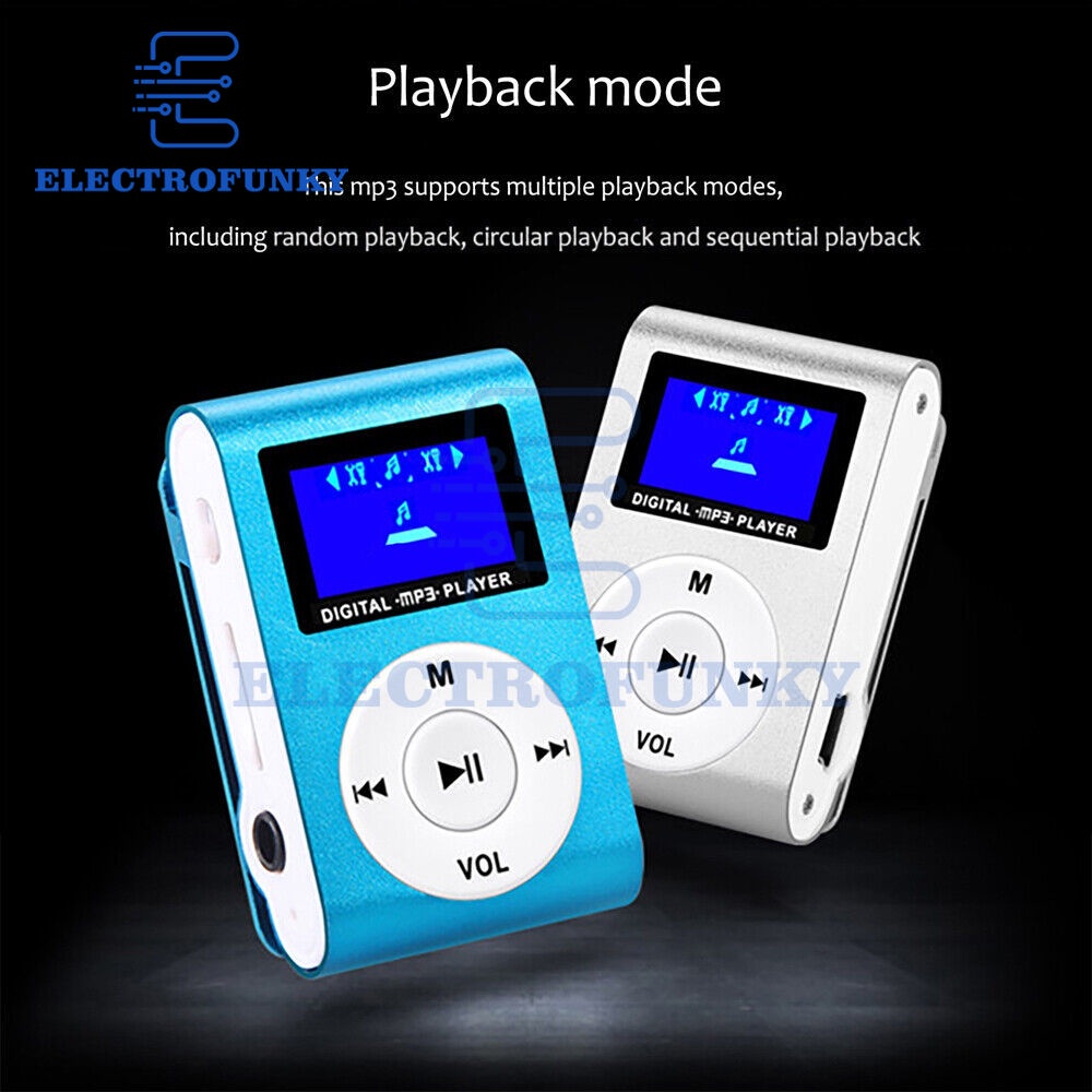 Máy Nghe Nhạc MP3 Mini Có Kẹp Và Cáp USB Hỗ Trợ Thẻ Nhớ Micro SD TF Có Màn Hình LCD