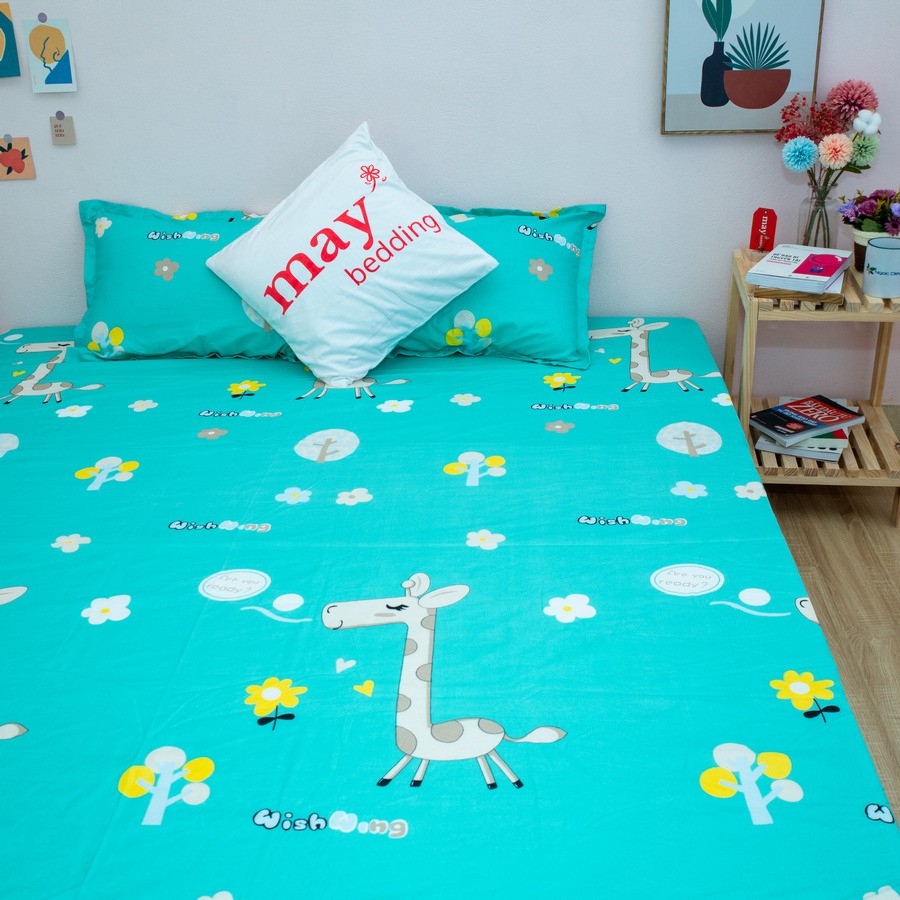 Bộ ga giường bọc nệm (đệm) trải giường May bedding m6 hoặc m8 kèm 2 vỏ áo gối poly cotton