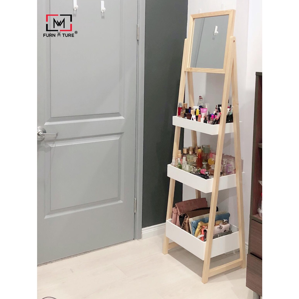 Gương soi trang điểm có khay kệ đa năng lắp ráp Hàn Quốc- Trắng/Xám - thương hiệu MW FURNITURE - Nội thất căn hộ