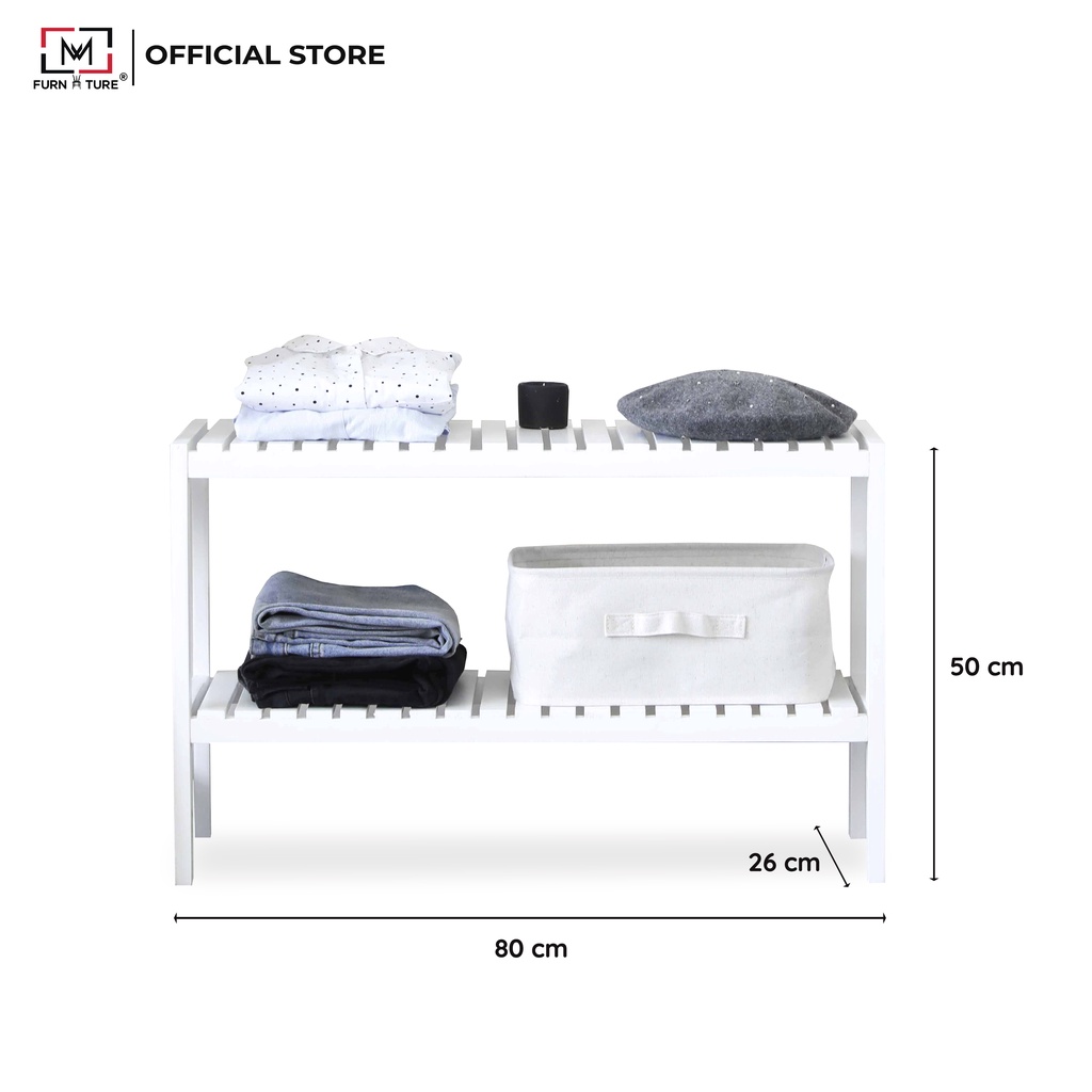 Kệ giày dép trang trí đa năng 2 tầng nhiều màu - Bench 2F size 80cm thương hiệu MW FURNITURE - Nội thất căn hộ