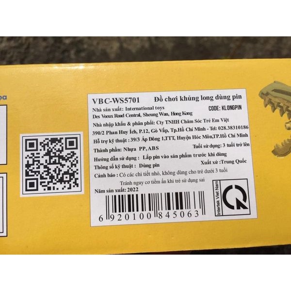 Quà tặng Giáng Sinh Cho Bé - Đồ Chơi Khủng Long Lắp Ghép Enfa VBC-W5701 DÙNG PIN