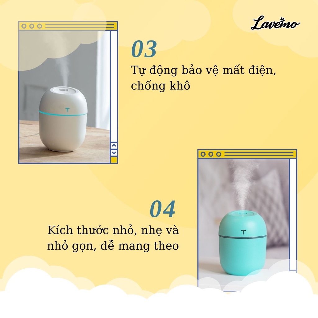 Máy Xông Tinh Dầu Mini Lavemo Khuếch Tán Hơi Nước Phun Sương Tạo Ẩm Giúp Thơm Mát Phòng Và Đuổi Muỗi MPS