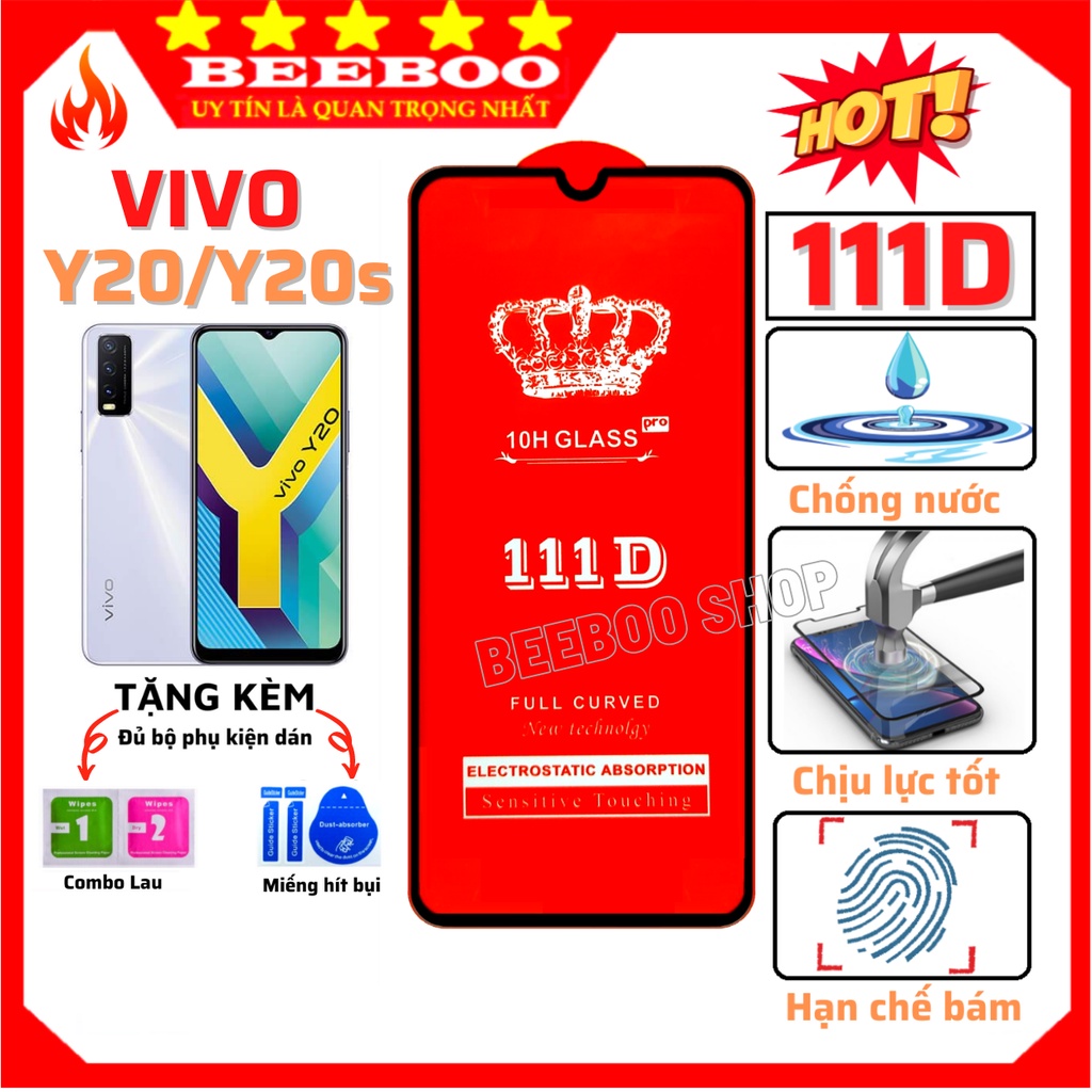 Kính Cường Lực Vivo Y20/ Y20s - Cao Cấp - Full màn hình 111D - Độ cứng 10H - Độ trong suốt cực cao