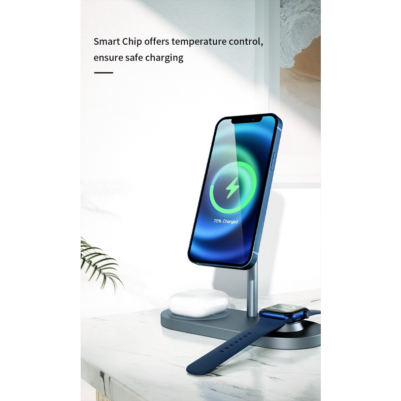 Đế sạc 3 in 1 iphone - airpod - applewatch chính hãng Wiwu X23 Power Air Wireless Charger 15w