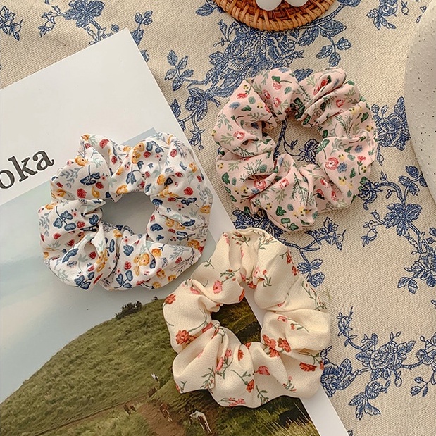 [Hàng mới về] Đồ cột tóc Scrunchies hoạ tiết Hoa nữ tính Vintage