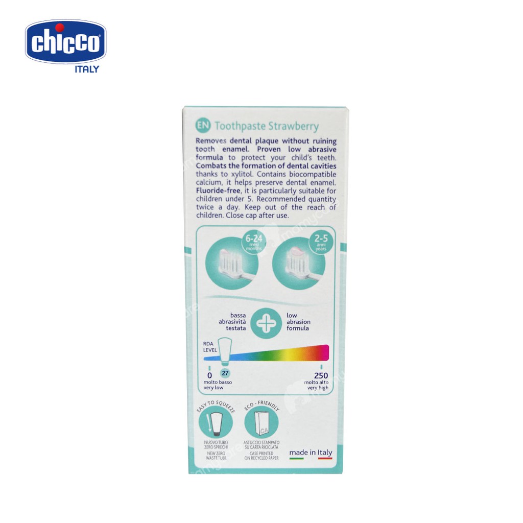 Kem đánh răng Chicco hương dâu, chuối, táo an toàn cho bé từ 6 tháng tuổi 50ml - MAMYCARE