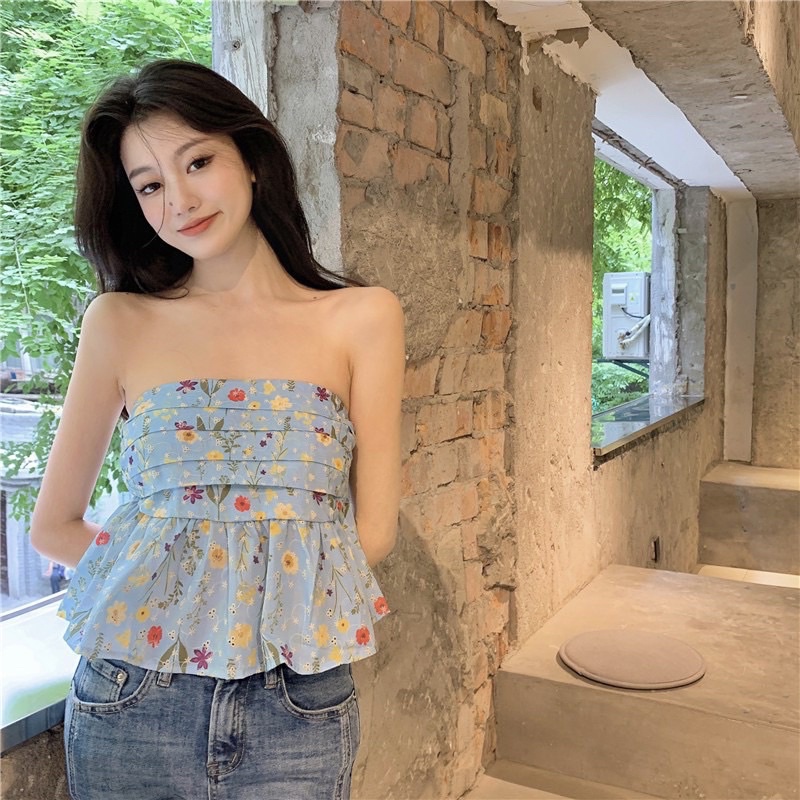 SL có hạn - Áo croptop ống tấng xếp ly voan hoa xinh xắn bo thun sau - Áo quây ngực hoa nhí  326 FIORI STORE