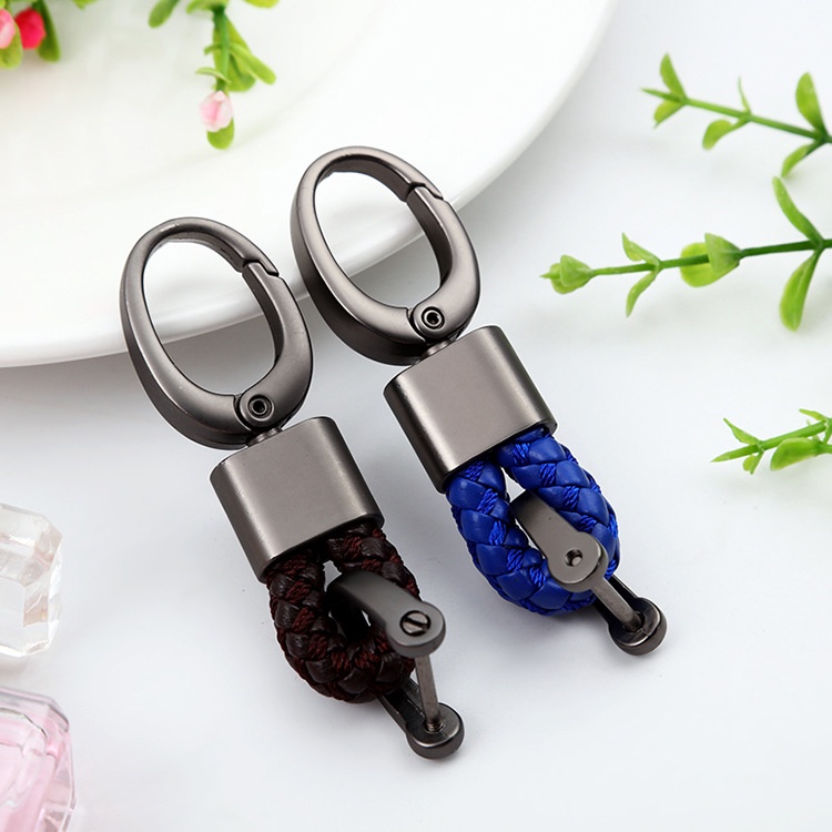 Móc Chìa Khóa Da Bện Thủ Công Xoay 360 Độ Hợp Kim Thời Trang Cho Nam Nữ