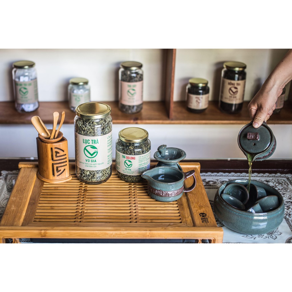Trà Ô long ( Oolong/ Olong) Nguyên Chất Bảo Lộc Vũ Gia (400gr/hũ) + Tặng Khẩu Trang Y Tế