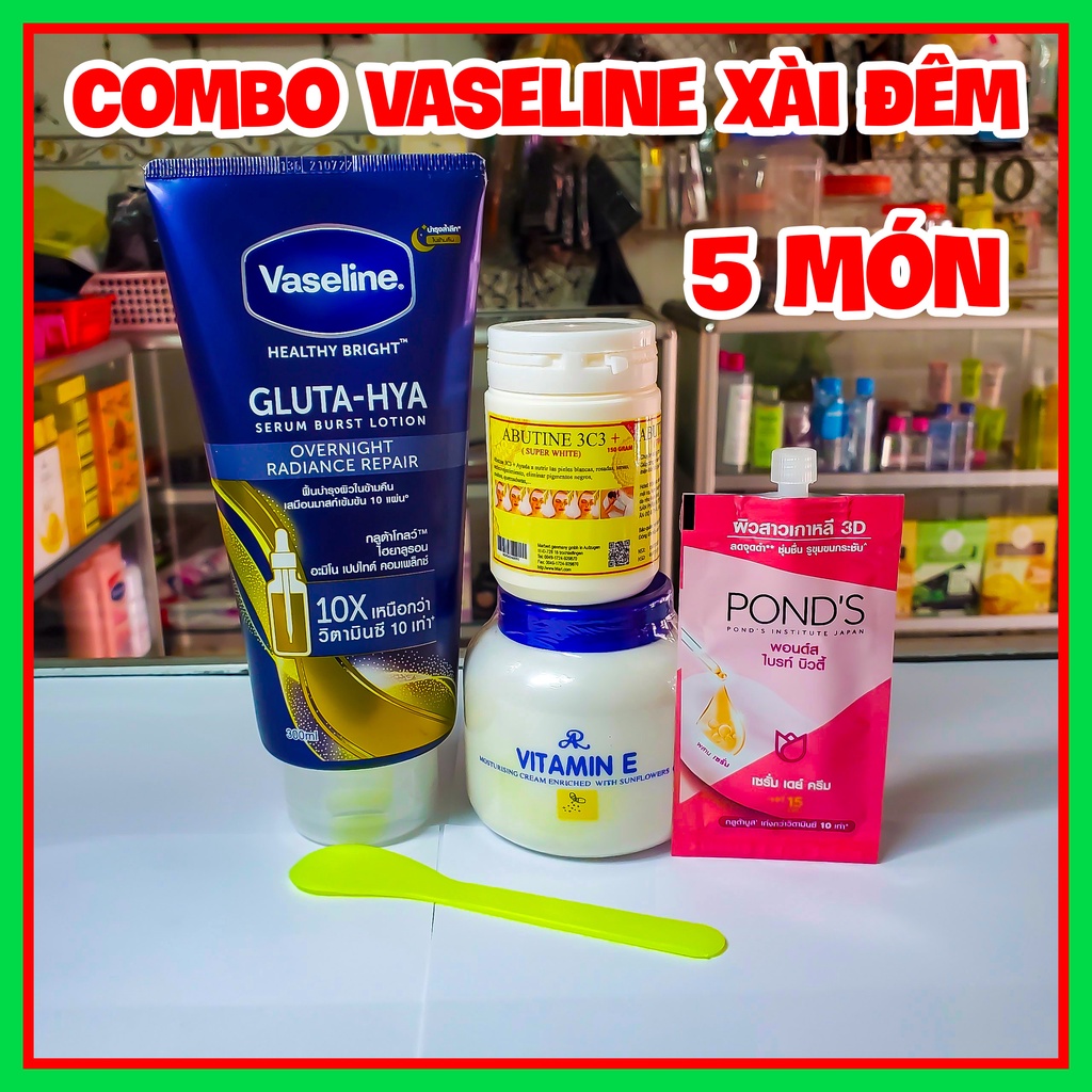 Combo kem trộn trắng da body Vaseline Abutin 3c3 pond thái rất thấm trắng nhanh sau 5 ngày