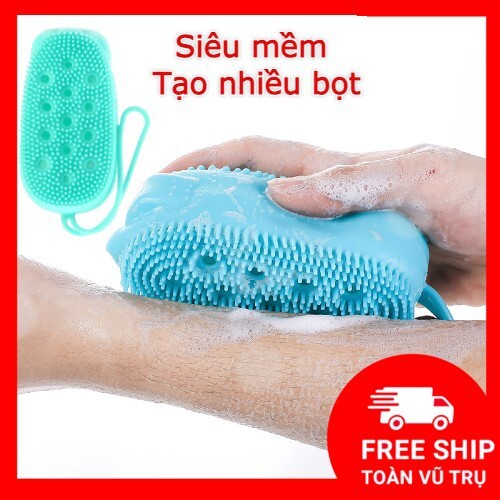 Bông tắm silicon có bọt biển bên trong kháng khuẩn tạo bọt chà cọ lưng sạch mụn trắng da vệ sinh cơ thể massage khi tắm