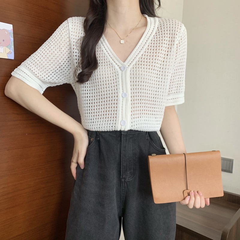 Áo thun ZHELIHANGFEI tay ngắn cổ chữ V họa tiết kẻ sọc thời trang cho nữ