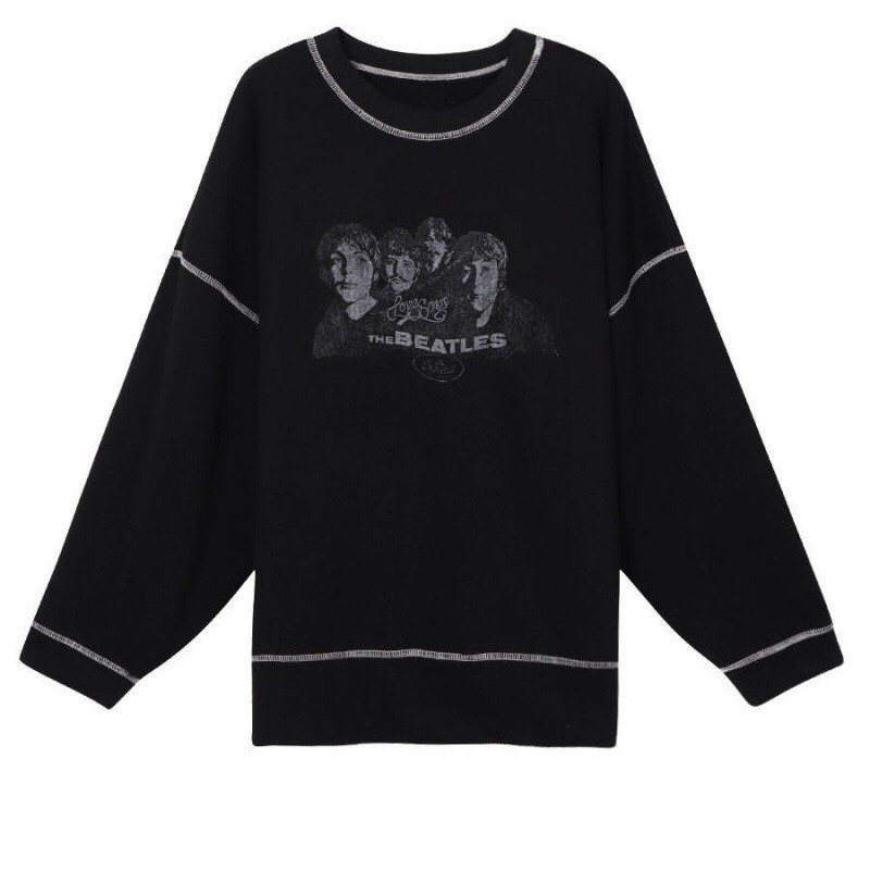 Áo nỉ sweater cổ tròn thêu chỉ nổi BEATLES form rộng ulzzang/ Áo hoodie dài tay nam nữ 2 màu xinh xắn_xuongmaythuhien